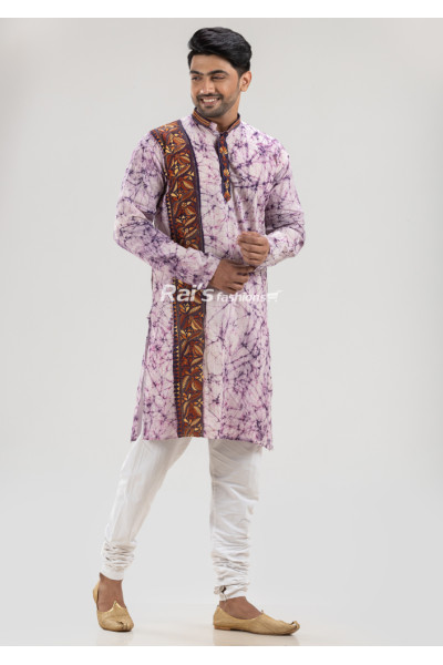 Purple Batik Print Punjabi With Kantha Embroidery (NS82)
